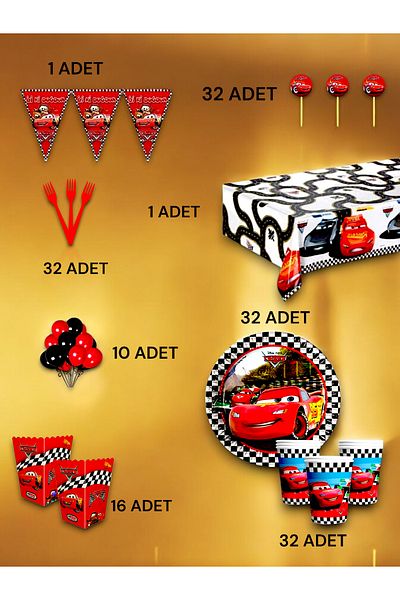 VibeHome 32 Person Cars Themed Luxury Set - Birthday Party and Fun Events