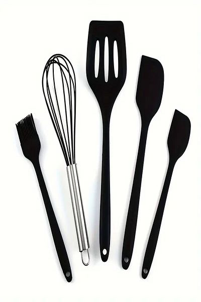 safestore 5 Pieces Black Silicone Spatula Set with Fireproof and Heat Resistant