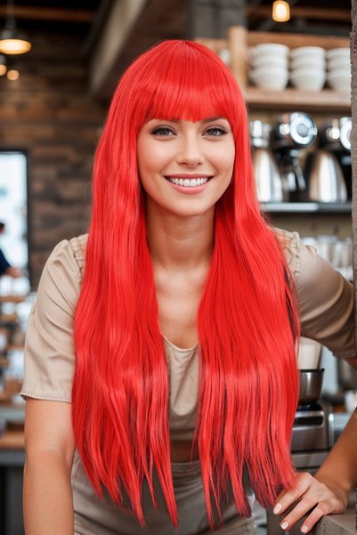 KONAK PERUK Party / Animation / Theater Long Bangs Fiber Synthetic Wig - Red