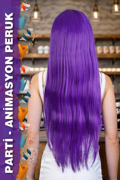 KONAK PERUK Perucă sintetică din fibre lungi pentru petrecere/animație/thecatre - violet