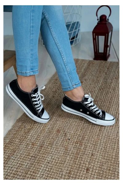 ELİTE STEP Black White Unisex Linen Cnv Sneaker Sneakers
