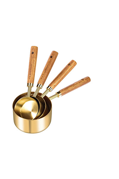 Veliday 4 Adet Ölçü Kaşığı Büyük Boy Gold Çelik Ahşap Saplı Ölçü Kaşığı Seti ...