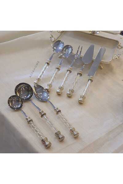 AlyaHomeAksesuar Silver Colored 8 Piece Crystal Serving Set