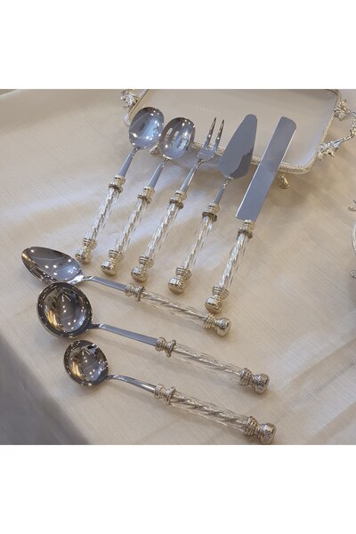 AlyaHomeAksesuar Silver Colored 8 Piece Crystal Serving Set