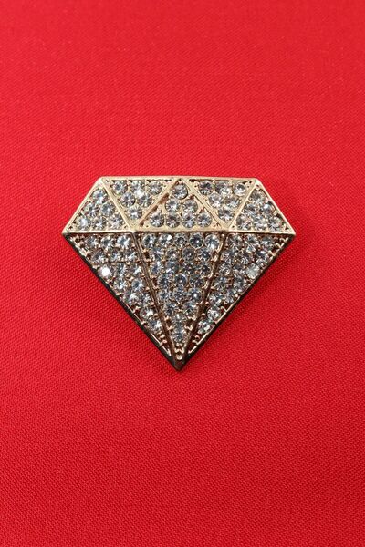 KEEBA Her günün Işıltısı Pırlanta Broş Taşlı Tasarım Gold Renk Kadın Yaka İğnesi