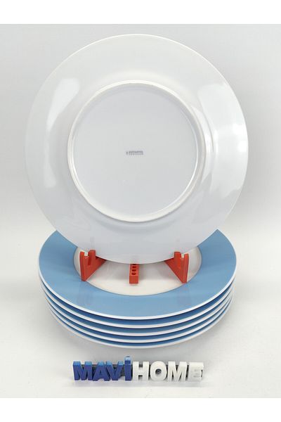 Kütahya Porselen 27 cm Blue Edge Patterned White Serving Plate - Set of 6