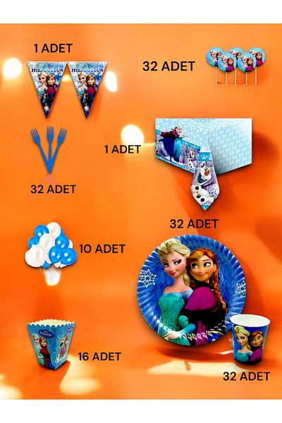 VibeHome Frozen Themed Luxury Set for 32 - Birthday Party and Fun Events