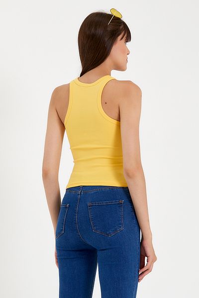 Superlife Süperlife Women's Crop Knitted Back High Collar Slim Fit Tank Top Spr21Y11