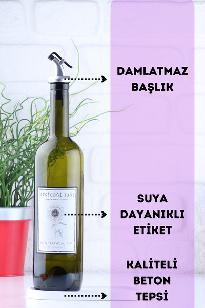 EA Home Concept Amber 2-Piece 750 ml Olive Oil Glass Bottle with Stand - Concrete Colored Oil Pot with Oil Holder Stand