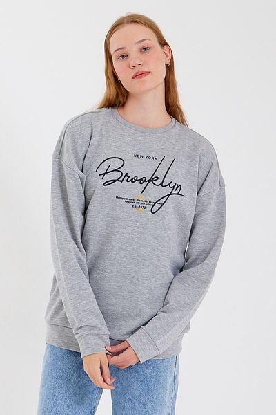 Superlife Superlife Γυναικεία λαιμόκοψη με λαιμόκοψη Oversize Fit Hand Written Brooklyn Thin φούτερ Spr23swk331