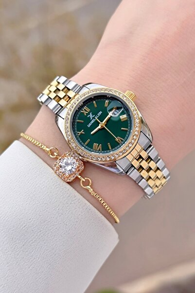 Daniel Klein Kadranı Yeşil Kordonu Altın Gri Renk Ayarlanabilir Kordonlu 28 m...