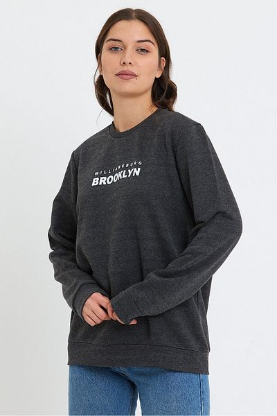 Superlife Superlife Γυναικεία Crew Neck Oversize Λεπτή φούτερ με στάμπα Brooklyn