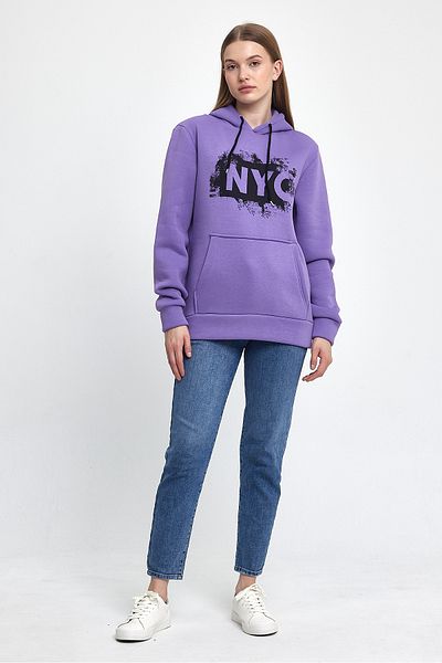 Superlife Women's Hooded Fleece 3 Thread Nyc Printed Sweatshirt.