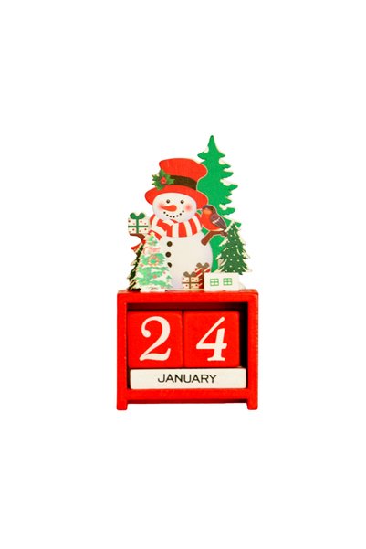 Party Country Decor de Anul Nou - Calendar din lemn cu Om de zapada - 15 cm