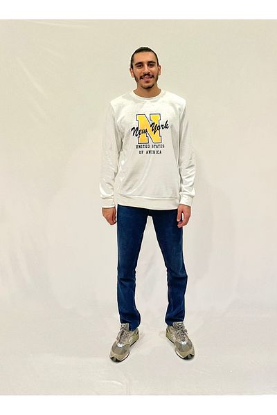 Superlife Süperlife Ανδρικό φούτερ με λαιμόκοψη με λαιμόκοψη άνετη εφαρμογή με 3 νήματα πάχος N με στάμπα Spr24sw25