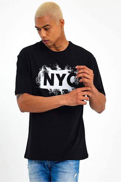 Superlife Ανδρικό T-shirt με λαιμόκοψη με κανονική εφαρμογή Nyc εμπριμέ Spr22ts114