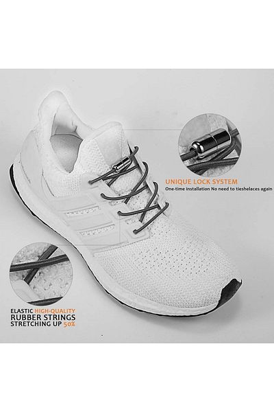 AiryFooT 100 cm Screw Elastic Smart Flexible Round Shoelaces 1 Pair (Gray)