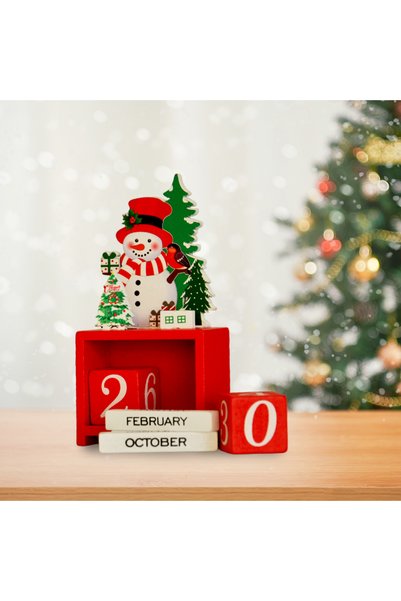 Party Country Christmas Decoration -Wooden Snowman Calendar- 15 cm