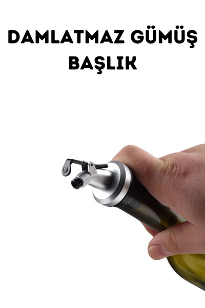 EA Home Concept Amber 2-Piece 750 ml Olive Oil Glass Bottle with Stand - Concrete Colored Oil Pot with Oil Holder Stand