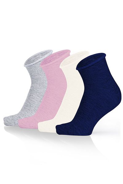KaeLaurean Women's 4-Piece Cotton Elasticated Multi-Colored Seamless Stretchy Non-Marking Short Non-Tightening Socks