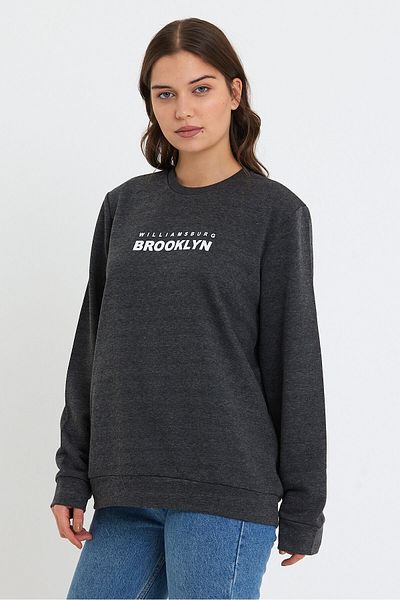 Superlife Superlife Γυναικεία Crew Neck Oversize Λεπτή φούτερ με στάμπα Brooklyn