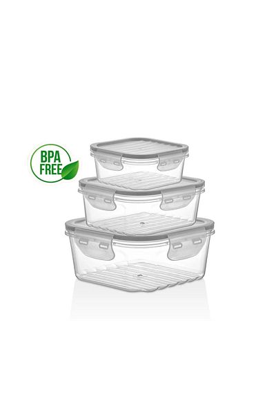 Qlüx Quick Full Vacuum Locked Leak Proof Storage Container Set 3 Pieces 1400Ml.-800Ml.-400Ml. Transparent