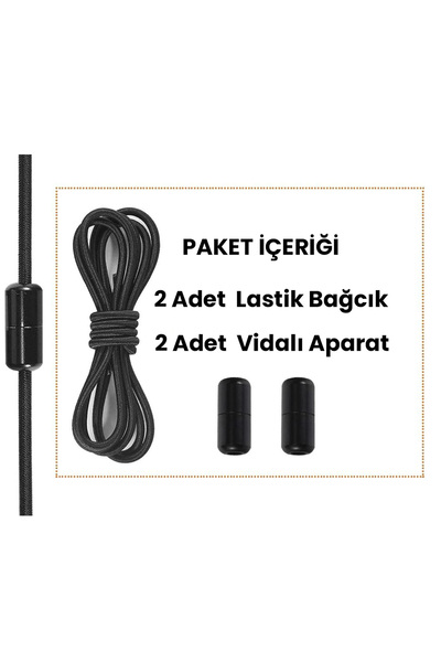 AiryFooT 100 Cm Vidalı Elastik Akıllı Esnek Yuvarlak Ayakkabı Bağcık 1 Çift ( Siyah )