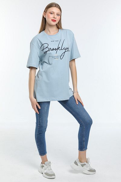 Superlife Tricou Superlife pentru femei, cu decolteu rotund, supradimensionat, Spr24tsk110