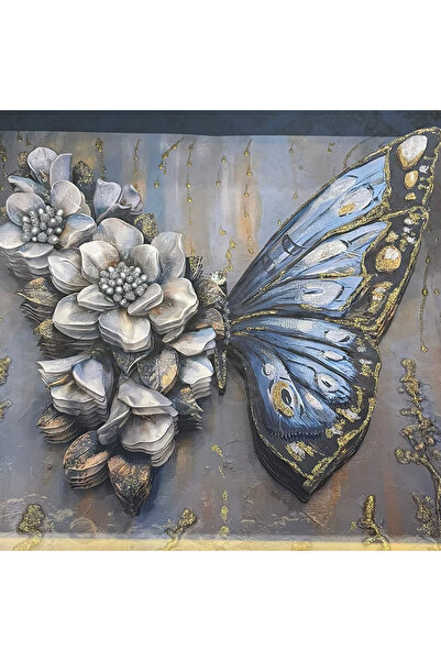 Mareluxe 3D Rölyef Tablo, El Yapımı Rölyef Tablo, Handmade Relief Table, 45 x 45 cm Kelebek Rölyef Tablo