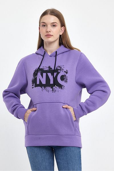 Superlife Women's Hooded Fleece 3 Thread Nyc Printed Sweatshirt.