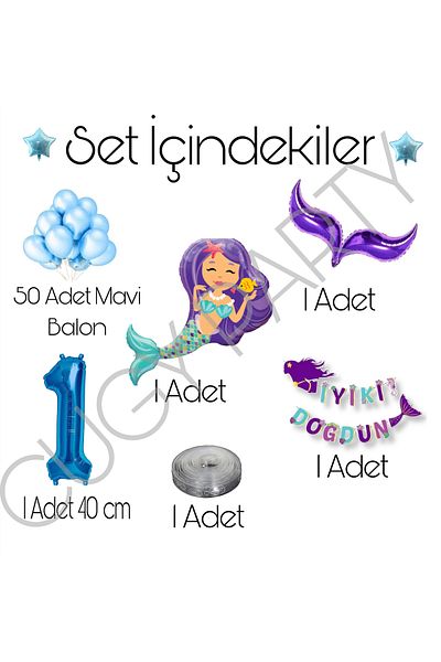 CUGY Blue Mermaid Concept Age Number Fish Tail Birthday Decoration Balloon Set