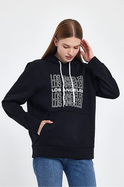 Superlife Superlife Women's Hooded Comfortable Fit Fleece 3 Thread Los Angeles Printed Sweatshirt Spr24Swk10