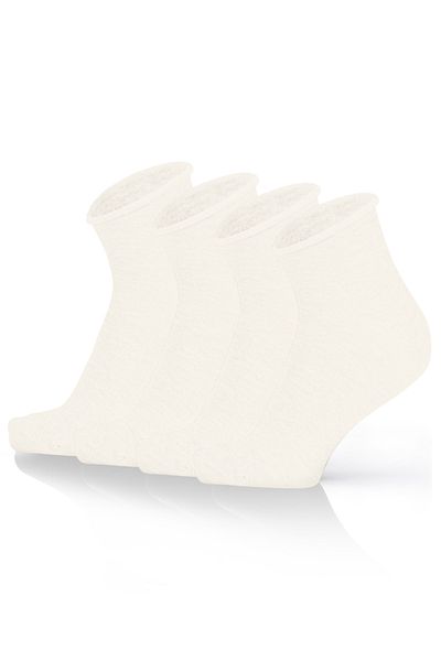 KaeLaurean Women's 4-Piece Cotton Elasticated Ecru Seamless Stretchy Non-Marking Short Non-Tightening Socks