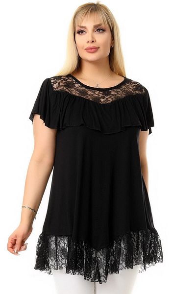 Kheos Chest And Skirt Tulle Lace Asymmetrical Cut Round Collar Frilly Chest Comfortable Flowy Flexible Tunic