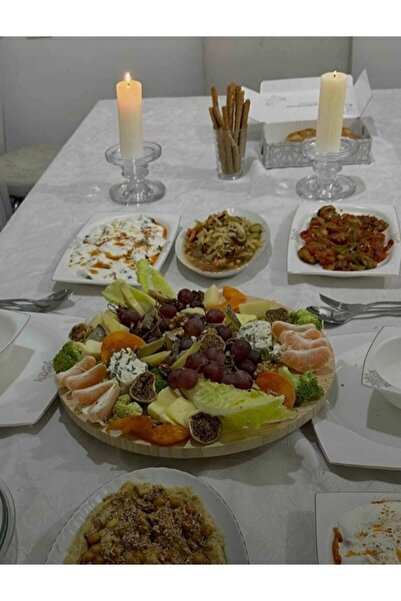 balsa group Bambu 360 Derece Döner Sunumluk Pizza Tabağı Kahvaltı Tabağı Lahmacun Tabagı Peynir Tabağı 34 Cm