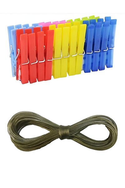 efmues Cârlig de rufe și sârmă de rufe din oțel 24 bucăți de cuie șir de rufe...