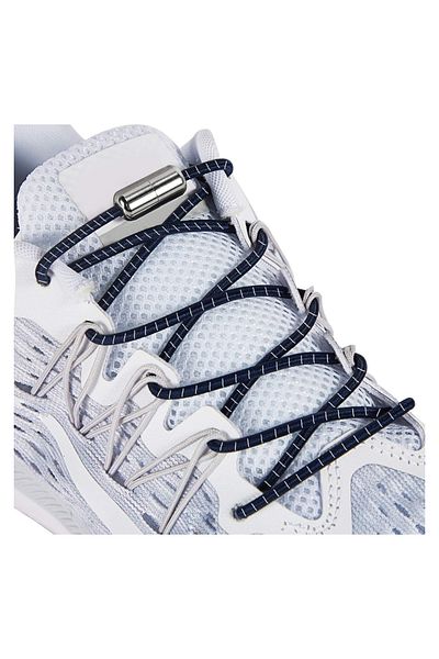 AiryFooT 100 cm Screw Elastic Smart Flexible Round Shoelaces 1 Pair (Navy Blue Striped)