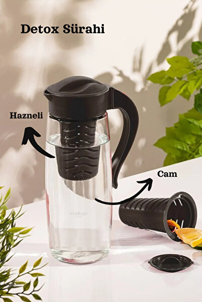 Melkan Home Detox Sürahi, Cam Sürahi, Hazneli Detox Sürahi 1600ml - Şık Ve Fo...