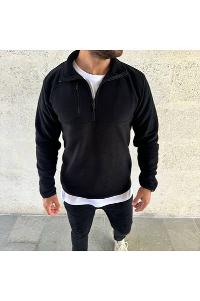 EMKA GİYİM Thick Winter Men's Zip-Up Fleece Sweatshirt