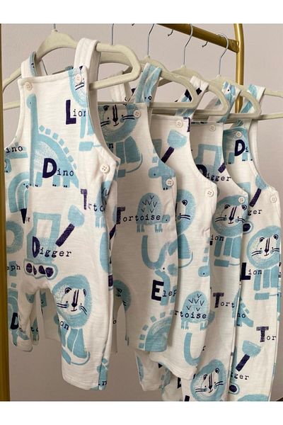 Marka White Lion Patterned Baby Boy Jumpsuit Salopet