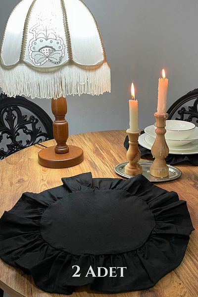 KAMİZ Black Round Ruffles 2 Pack - American Service 40X40
