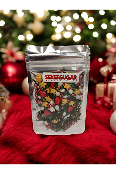 merni Yılbaşı Temalı Yenilebilir Pasta Süsü Sprinkles Süsleme Şekeri Altın Yıldız Kalp 40 gram No:7
