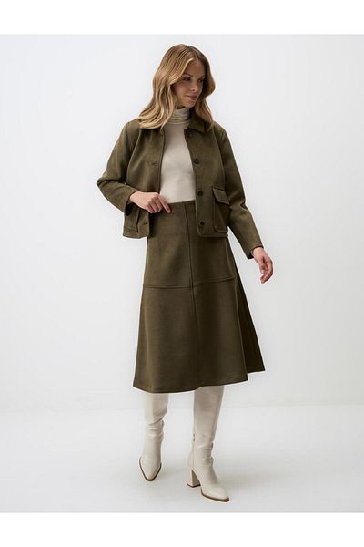 Jimmy Key Khaki Relaxed Fit Knitted Velvet Midi Skirt