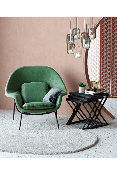 makbulce Bulut 3lü Zigon Sehpa Siyah Ayak Siyah Mermer