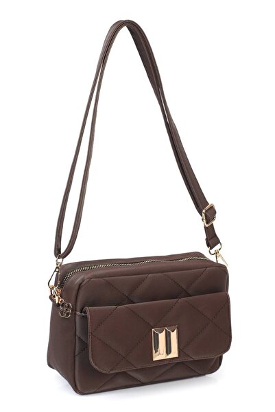 chocolatebag Women's Bitter Brown Quilted Black Nickel Buckle Strap Bag