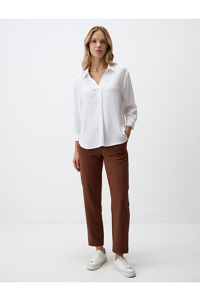 Jimmy Key White V Neck Relaxed Fit Long Sleeve Woven Blouse