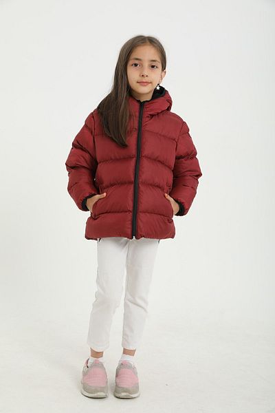 firststops Sports Children's Burgundy Fleece Furry Hooded Waterproof Wind-Resistant Puffer Jacket