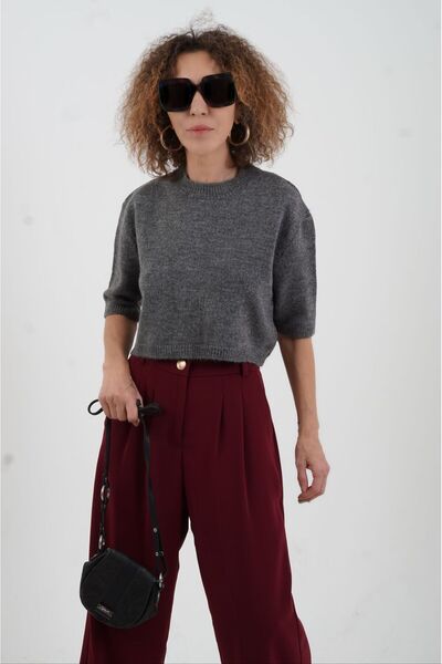 Zelish My Sister Γκρι κοντό πουλόβερ με μισό μανίκι