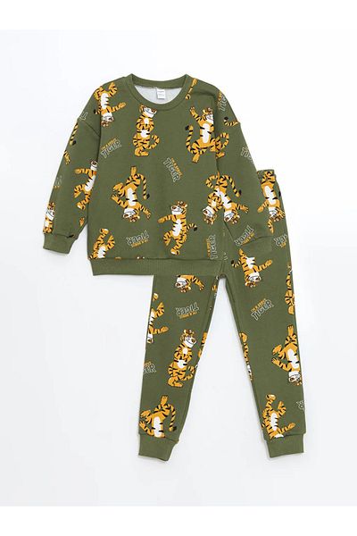 LC Waikiki Lcw Kids 2-Piece Boys Sweatshirt & Sweatpants - Khaki Color, Crew Neck