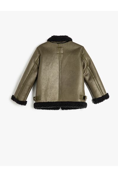 Koton Biker Jacket Faux Leather with Plush Detail